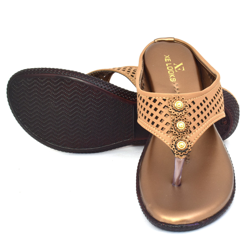 Graceful & Eye-Catching Lazer Design Studded Comfort Flat Slippers