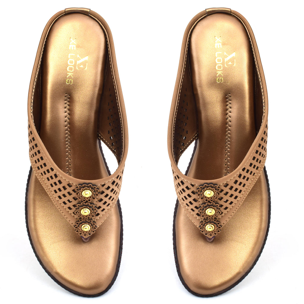 Graceful & Eye-Catching Lazer Design Studded Comfort Flat Slippers