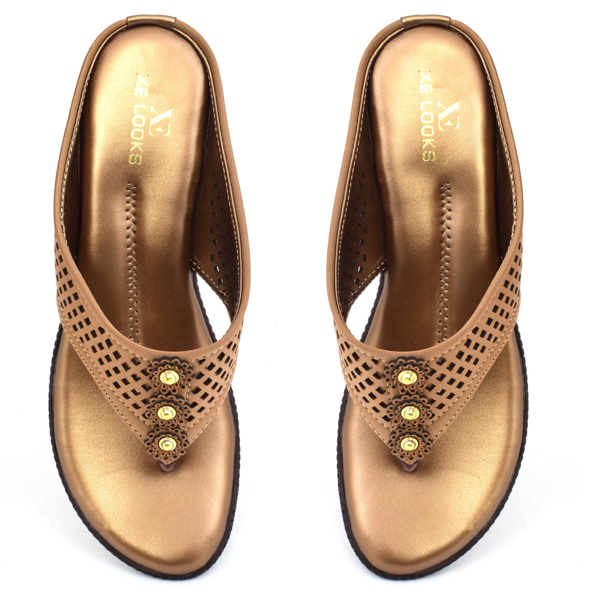 Graceful & Eye-Catching Lazer Design Studded Comfort Flat Slippers