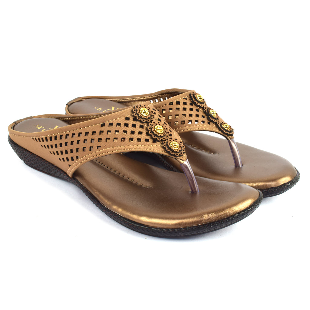 Graceful & Eye-Catching Lazer Design Studded Comfort Flat Slippers
