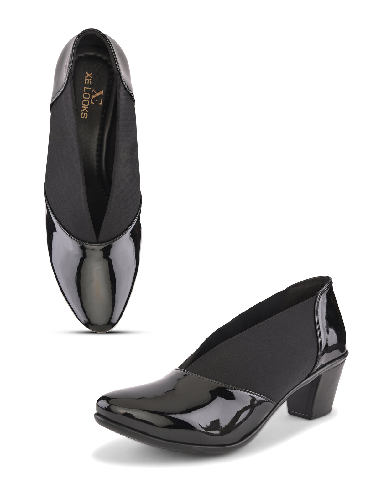 Elasticated Panel Glossy Finish Slip-On Pumps