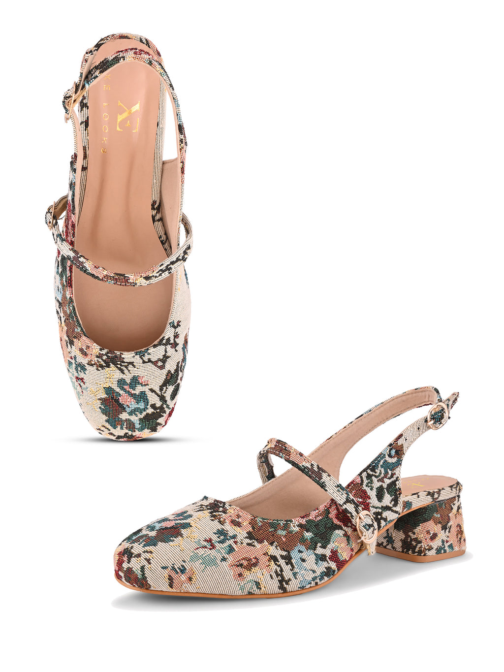 Textured Buckle Accent Slingback Block Heel Pumps