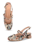 Textured Buckle Accent Slingback Block Heel Pumps