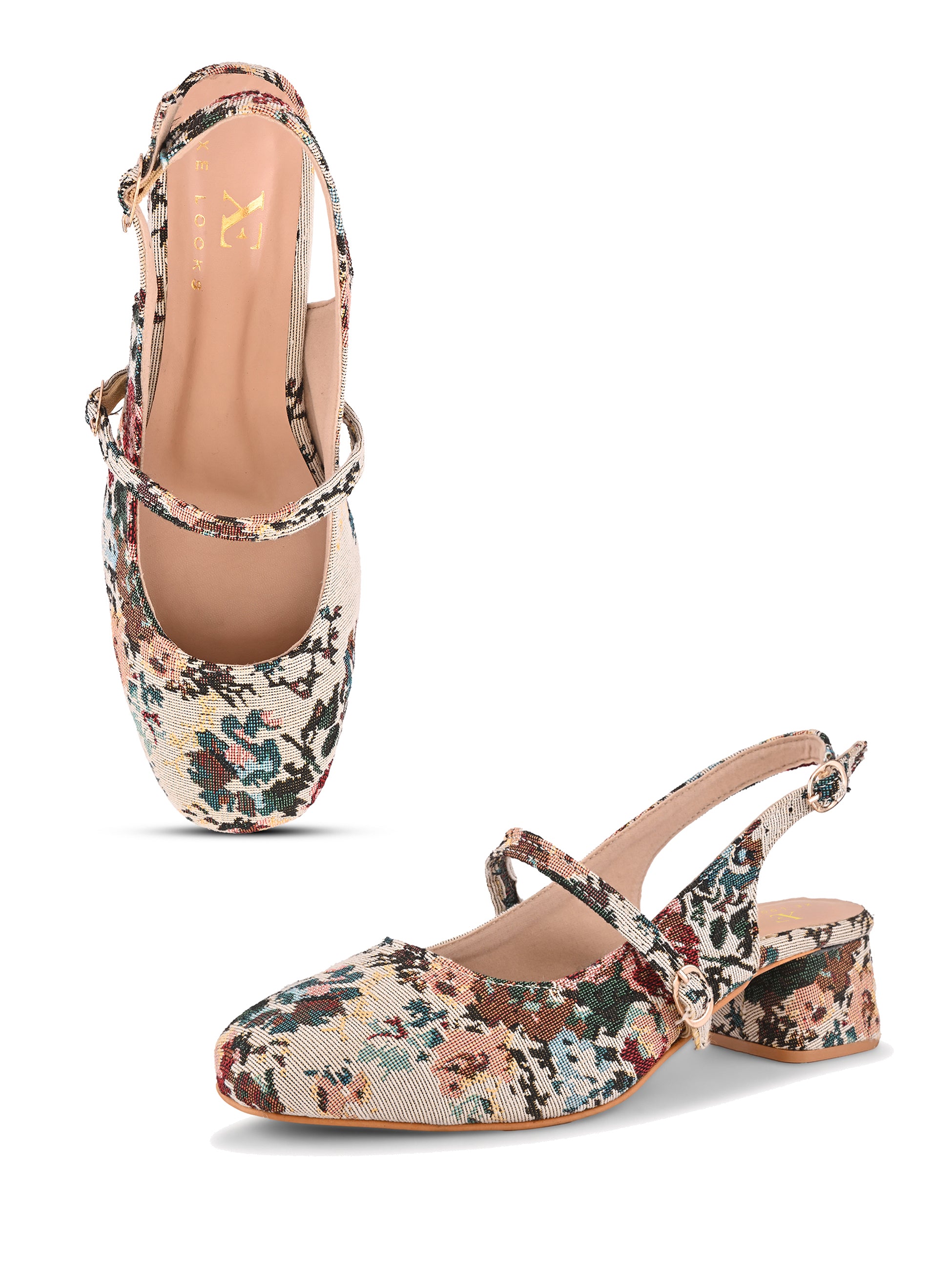 Textured Buckle Accent Slingback Block Heel Pumps
