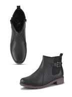 Buckle Accent Side Elastic Low Block Heel Ankle Boots