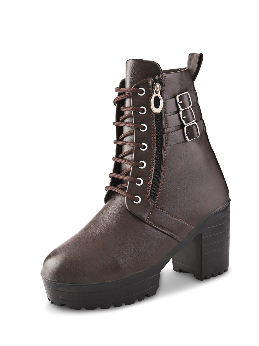 Women’s Triple Buckle Lace-Up Ankle Boots