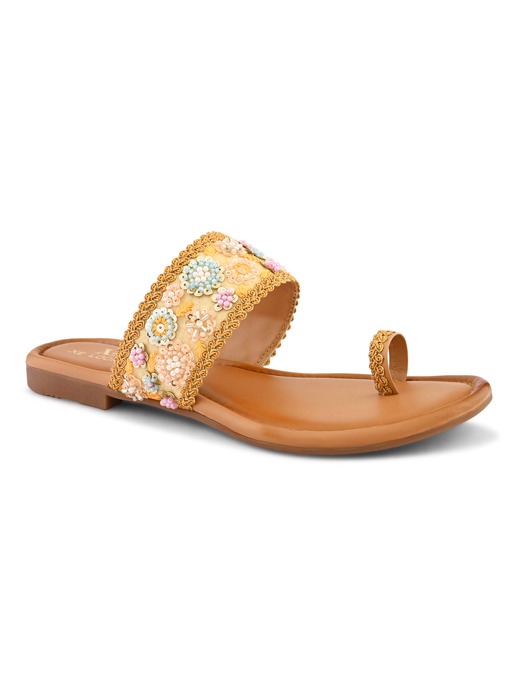 Embellished Toe-Ring Flats with Floral Beadwork