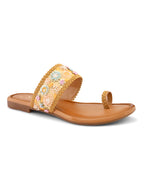 Embellished Toe-Ring Flats with Floral Beadwork