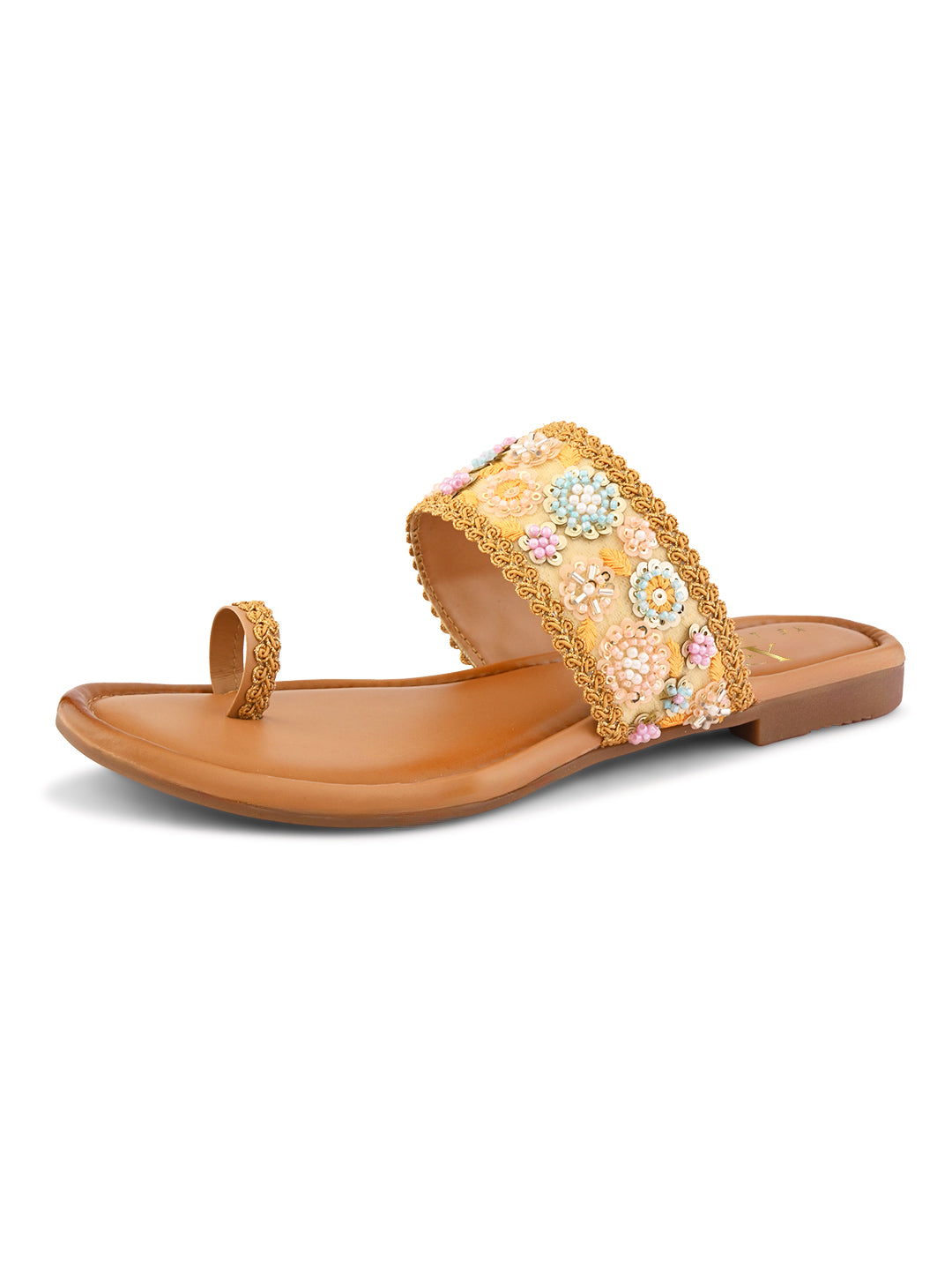 Embellished Toe-Ring Flats with Floral Beadwork