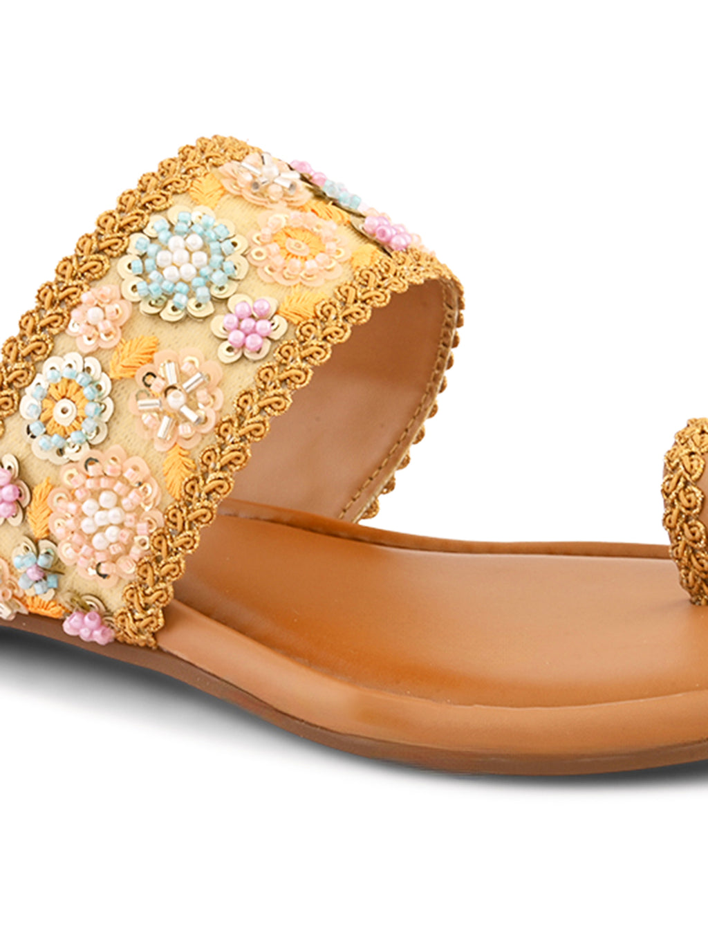Embellished Toe-Ring Flats with Floral Beadwork