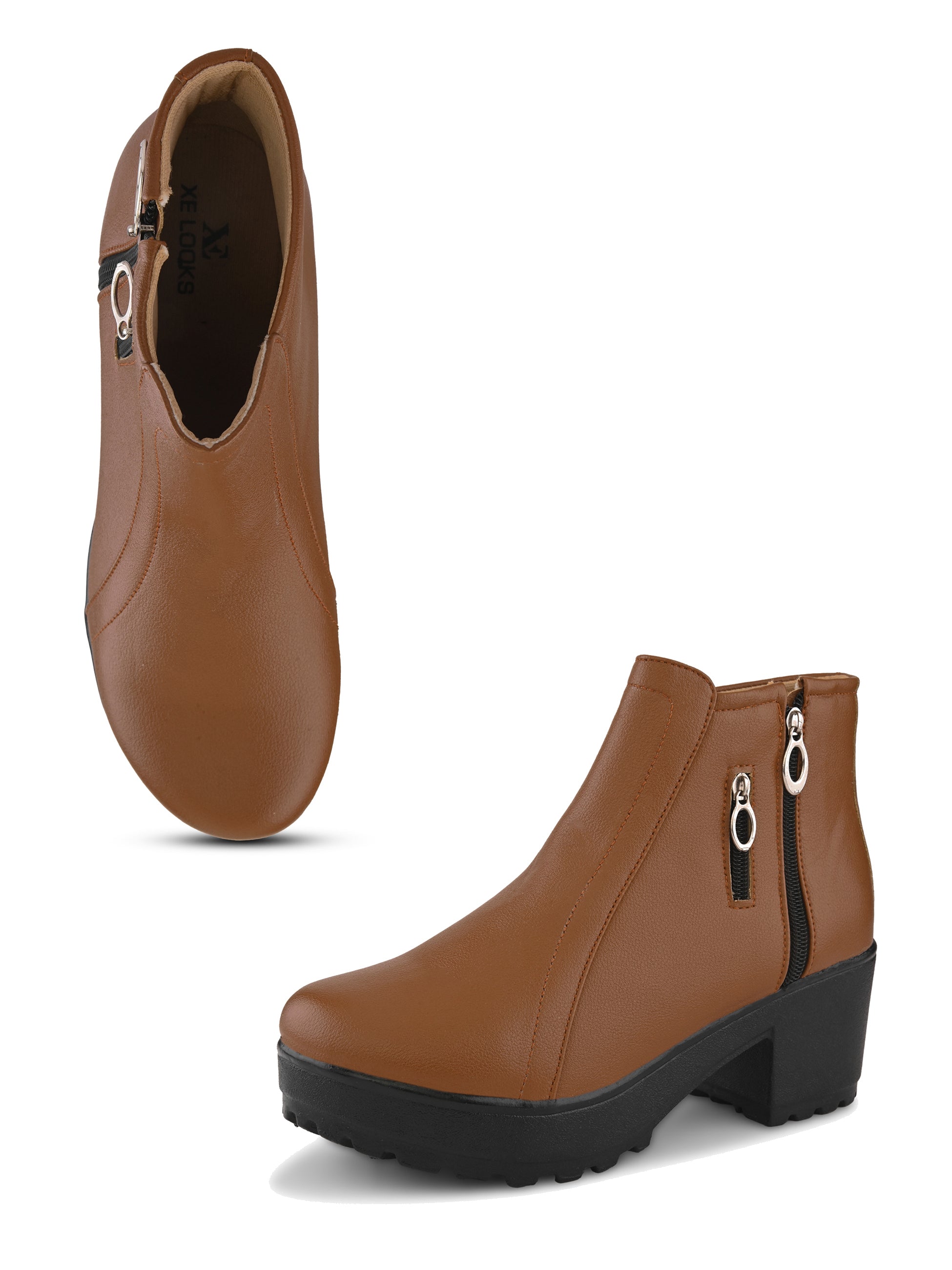 Dual-Zip Chunky Platform Block Heel Ankle Boots
