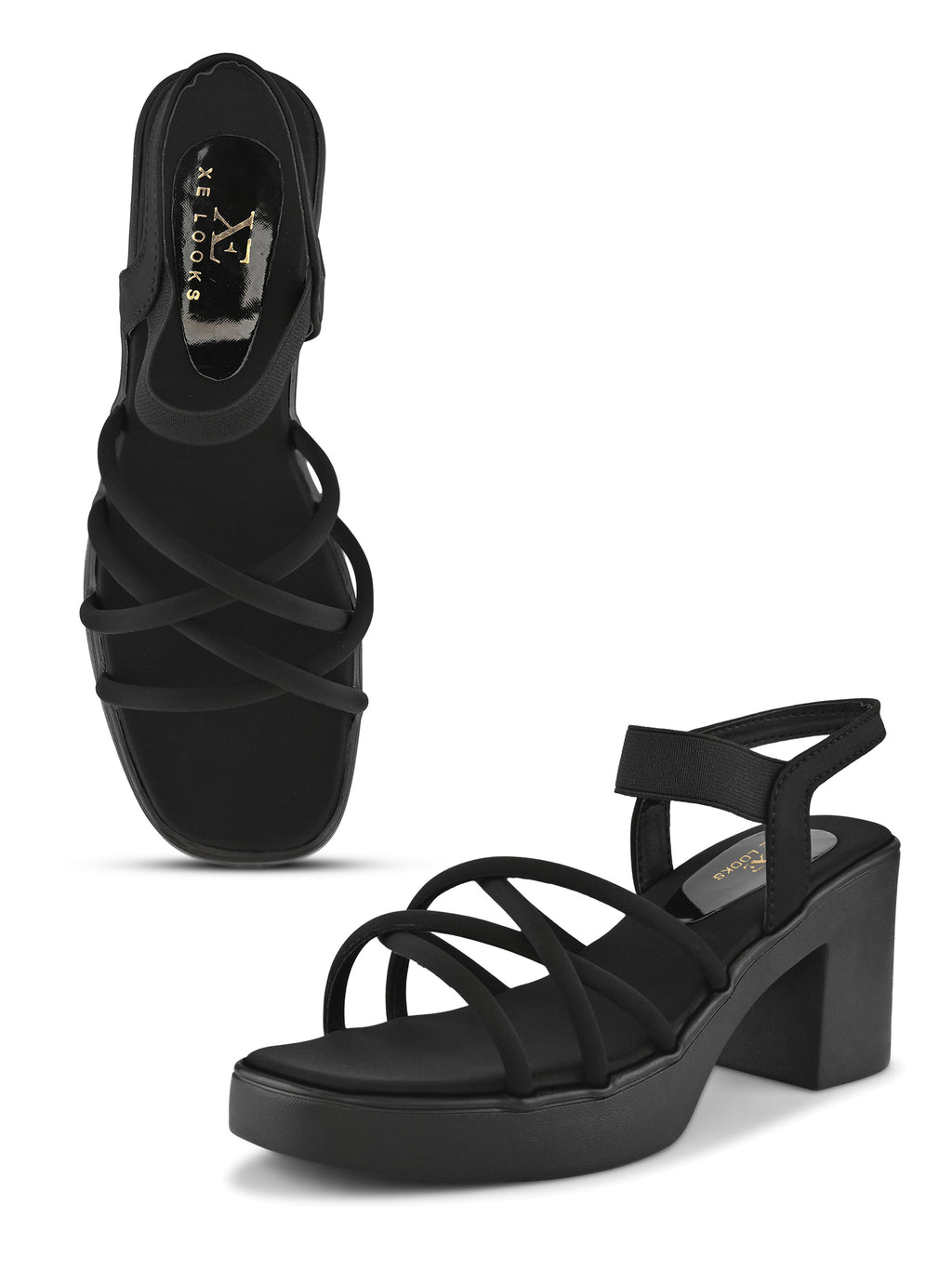 CROSS-STRAP ELASTIC BACK SUPPORT COMFORT BLOCK HEEL SANDALS