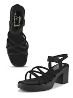 CROSS-STRAP ELASTIC BACK SUPPORT COMFORT BLOCK HEEL SANDALS