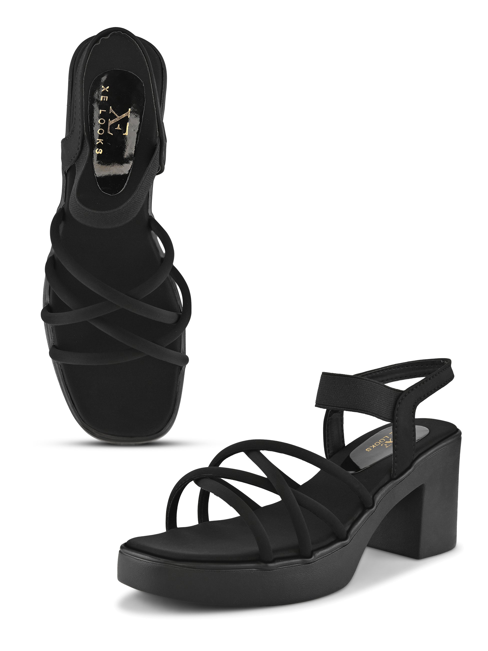 CROSS-STRAP ELASTIC BACK SUPPORT COMFORT BLOCK HEEL SANDALS