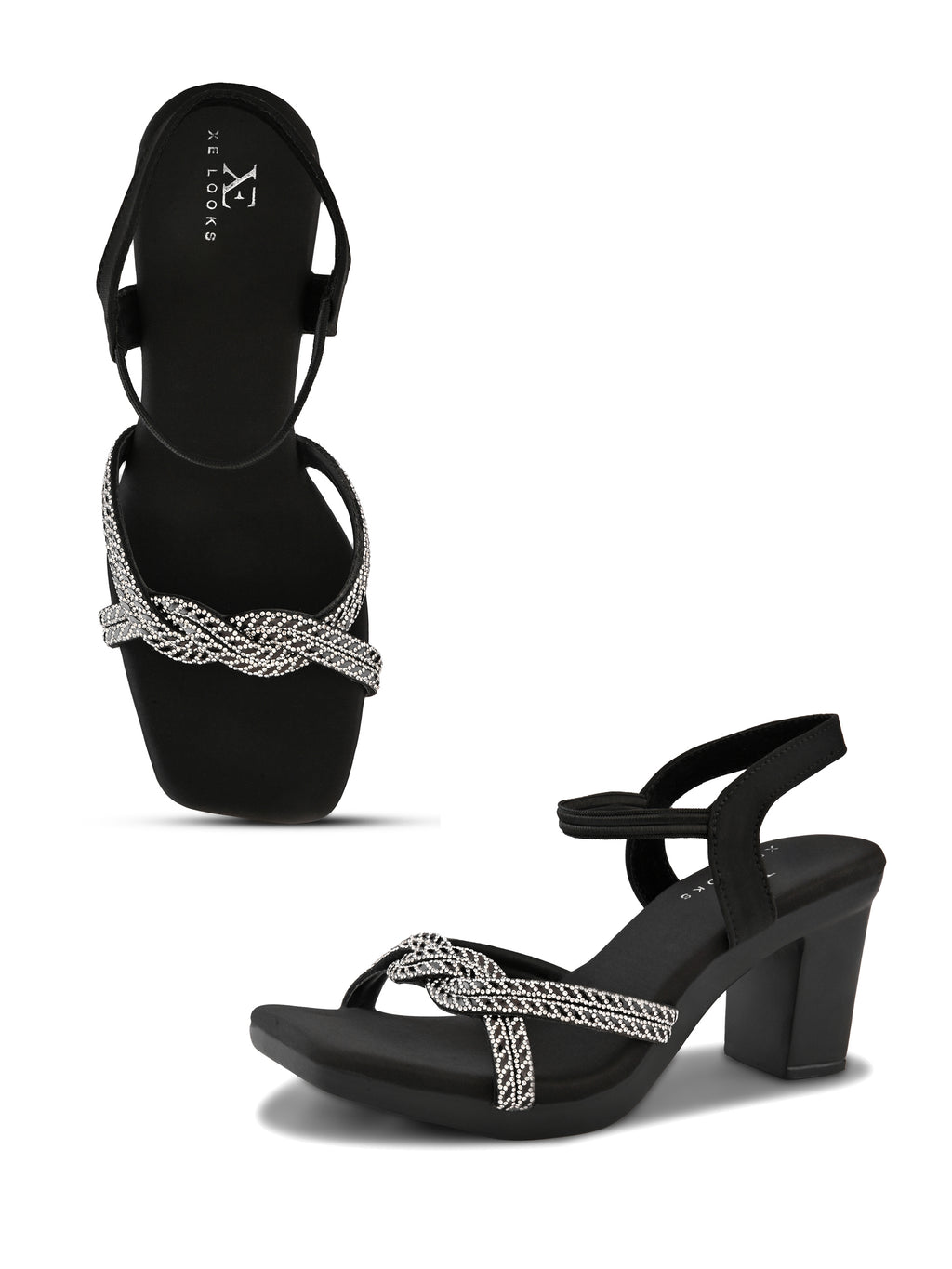 Rhinestone Knot Detail Soft Cushioned Block Heel Sandals