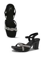 Rhinestone Knot Detail Soft Cushioned Block Heel Sandals