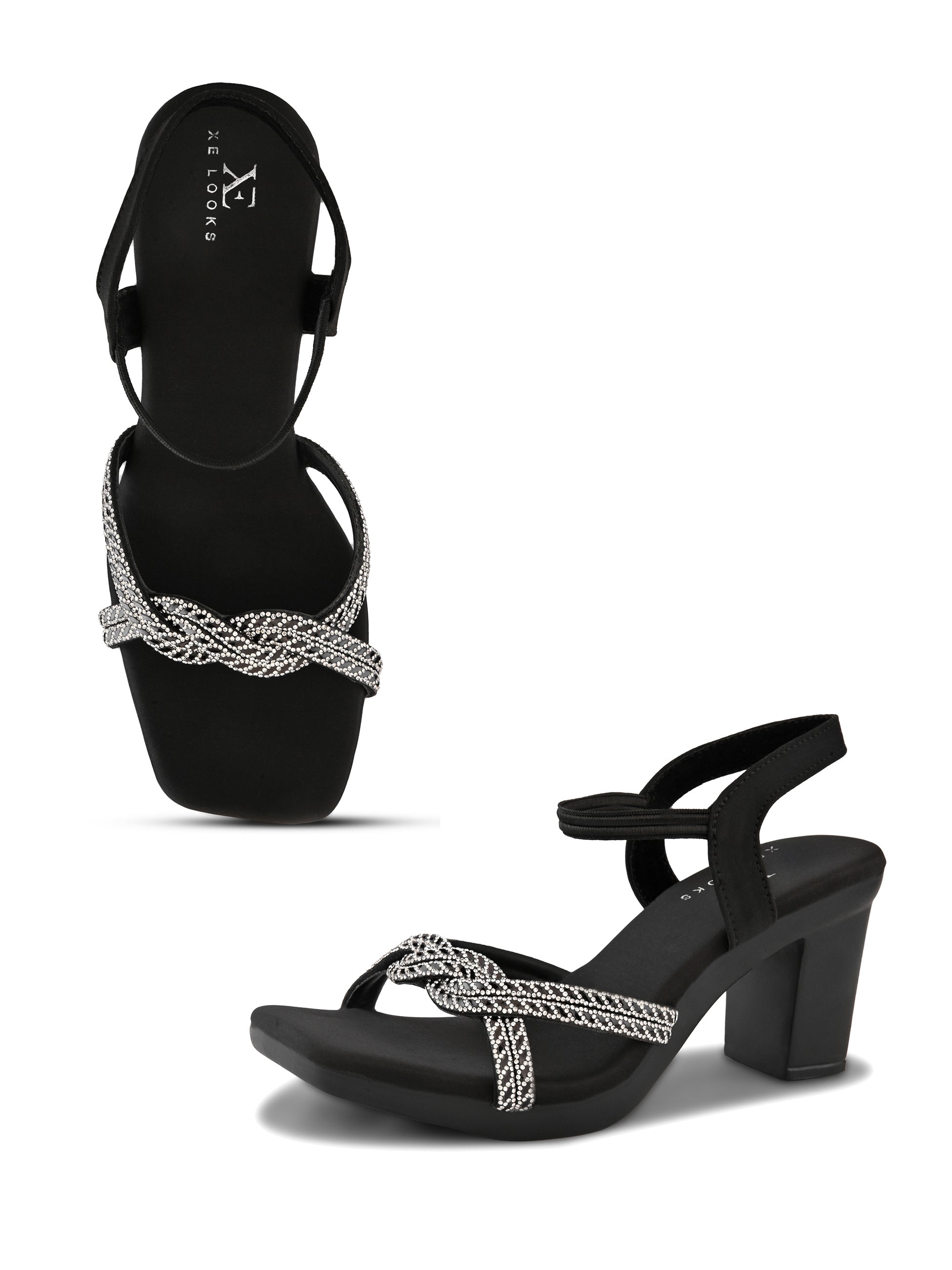 Rhinestone Knot Detail Soft Cushioned Block Heel Sandals