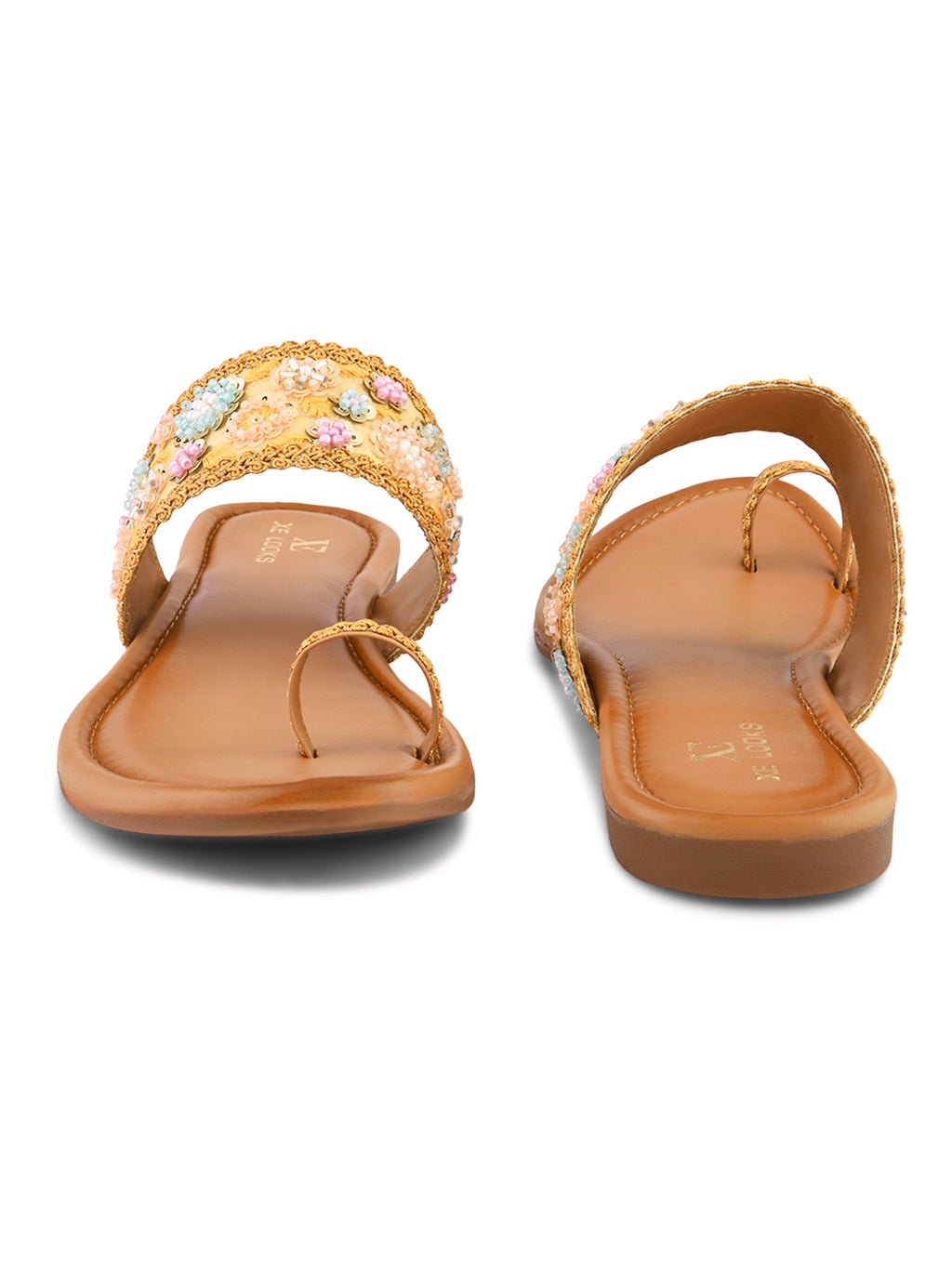 Embellished Toe-Ring Flats with Floral Beadwork