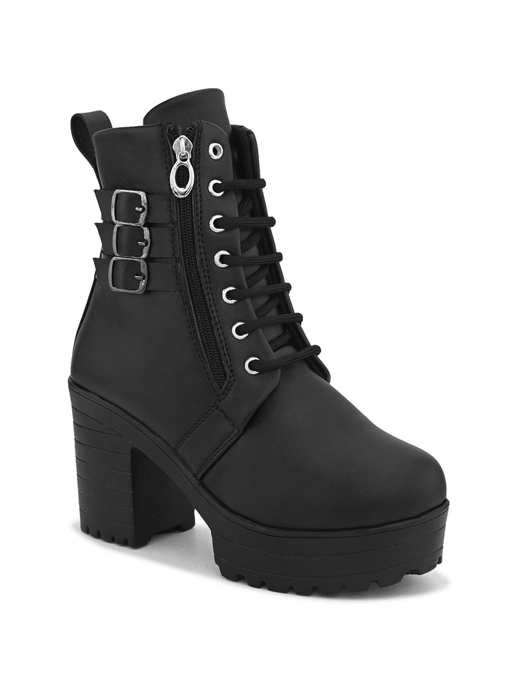 Women’s Triple Buckle Lace-Up Ankle Boots