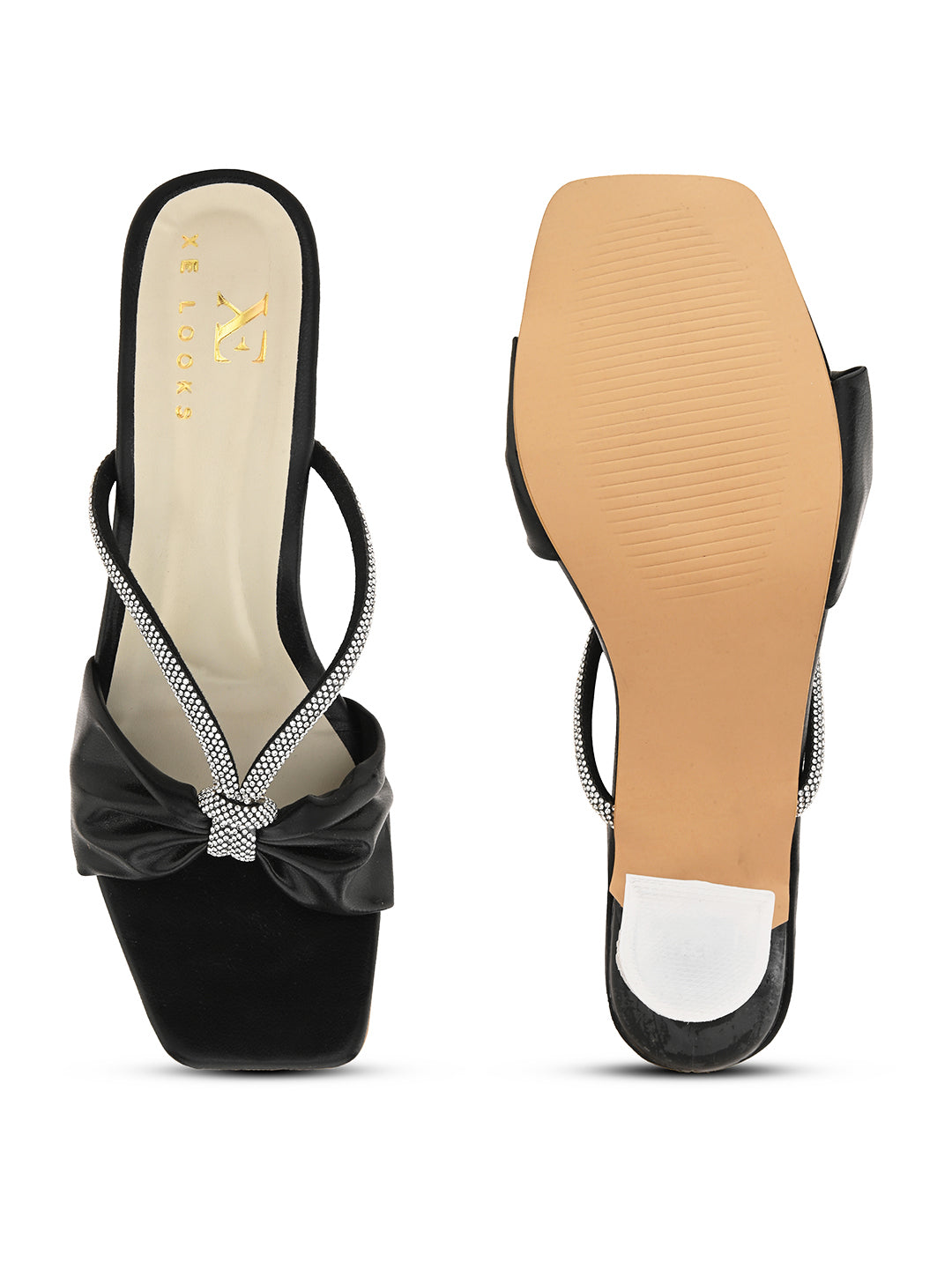 Elegant Heels Sandals With Bow Accent And Sparkling Straps