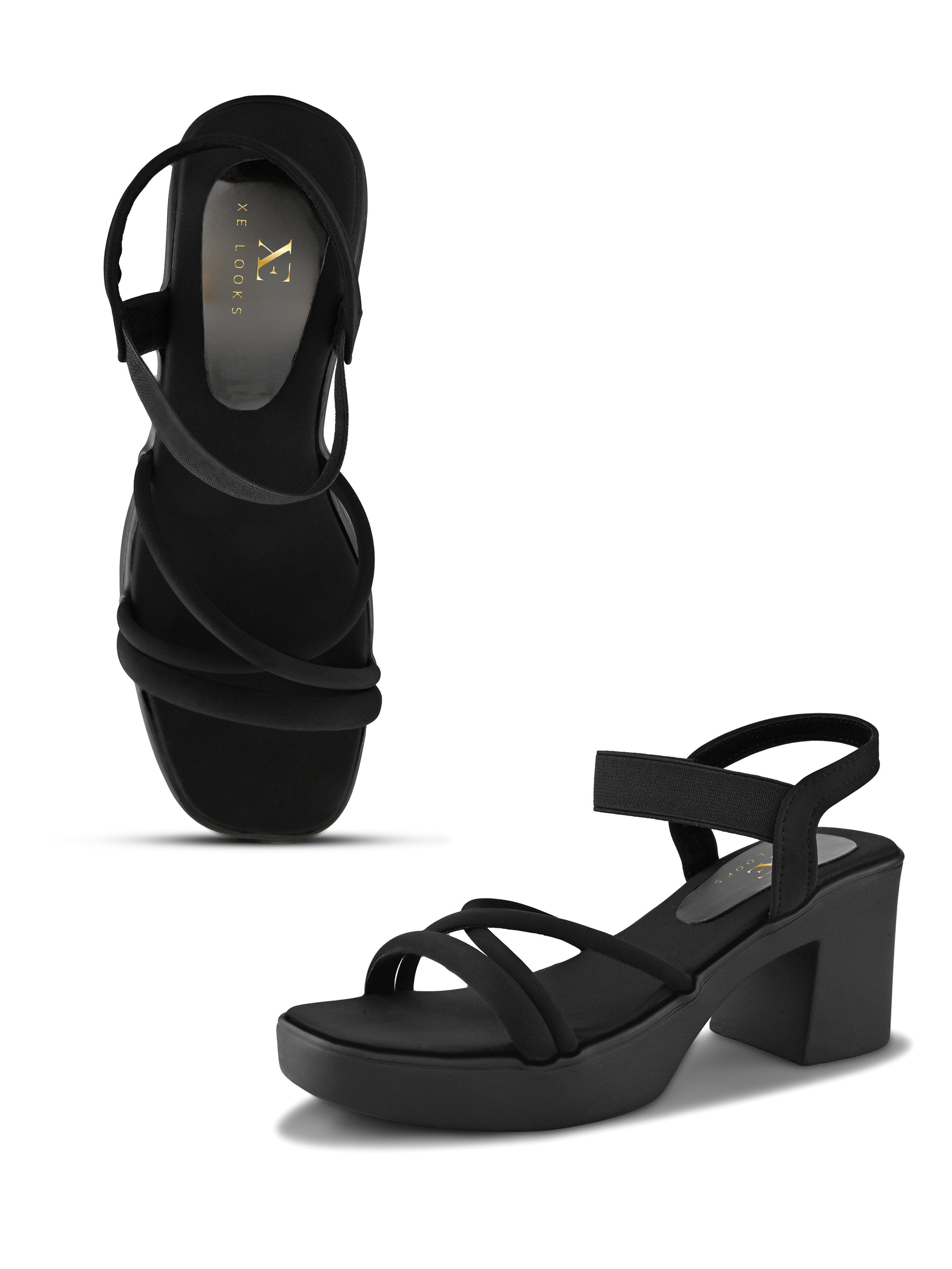 Soft Cushioned Elastic Strap Block Heel Sandals