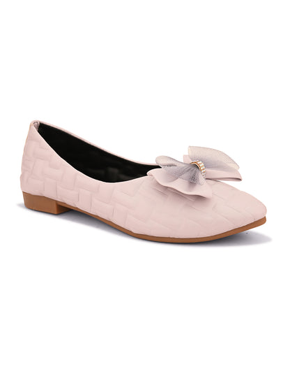 Textured Flats with Mesh Bow – Elegant Design, Comfortable Fit