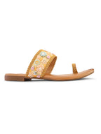 Embellished Toe-Ring Flats with Floral Beadwork