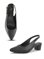 Sleek Closed-Toe Slingback Buckle Strap Block Heel Pumps
