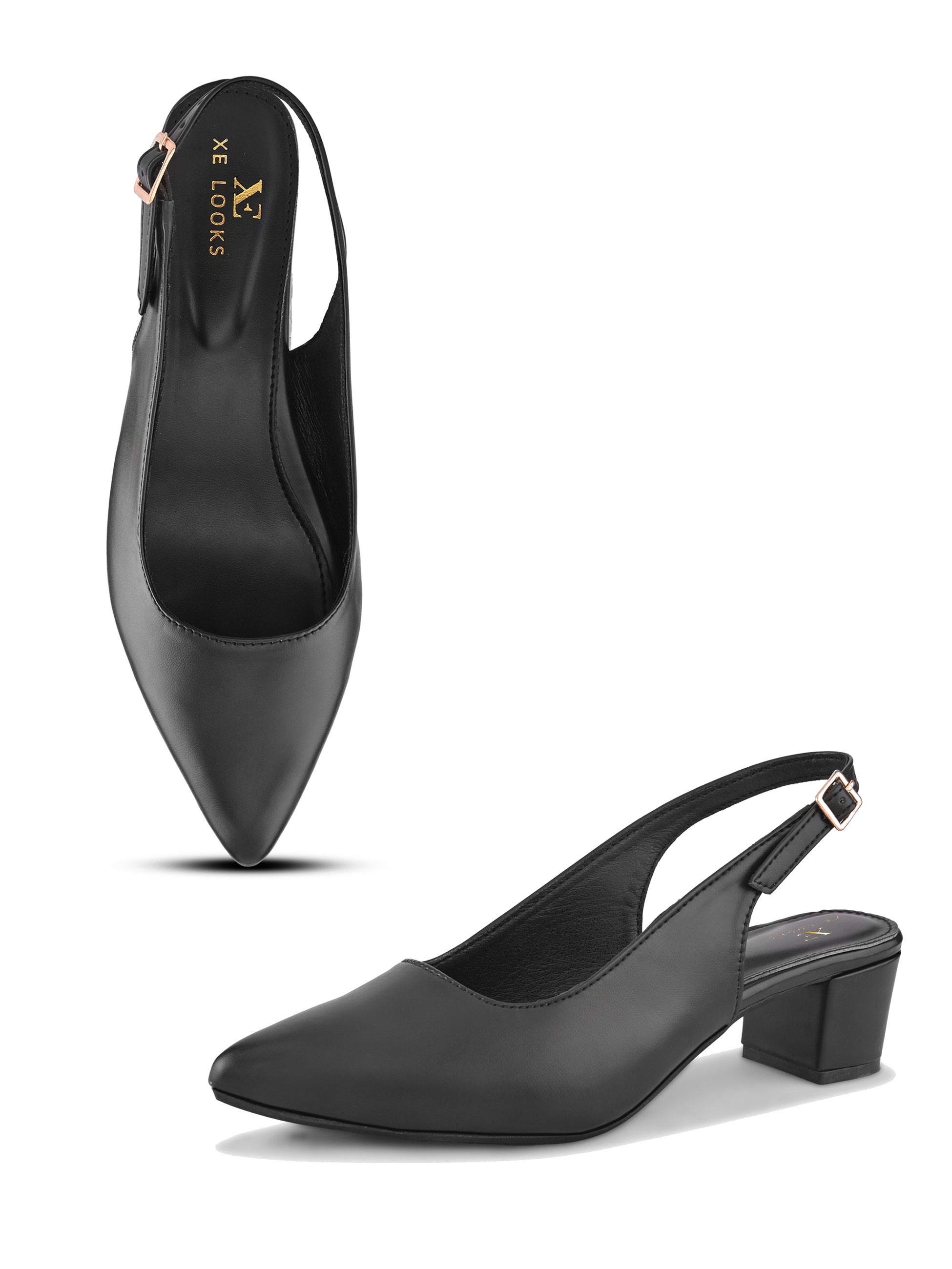 Sleek Closed-Toe Slingback Buckle Strap Block Heel Pumps
