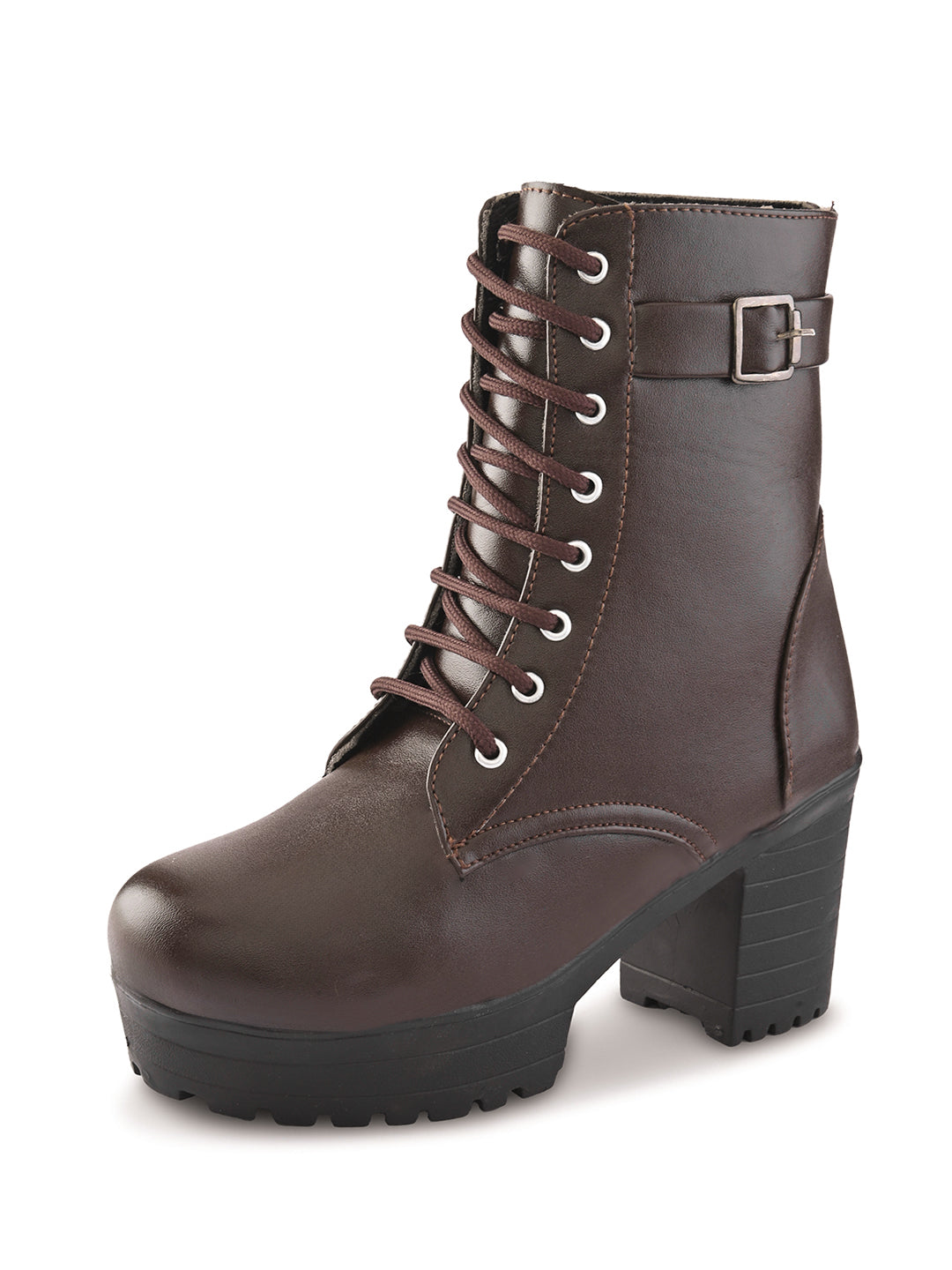 Women’s Buckle Strap Lace-Up Ankle Boots