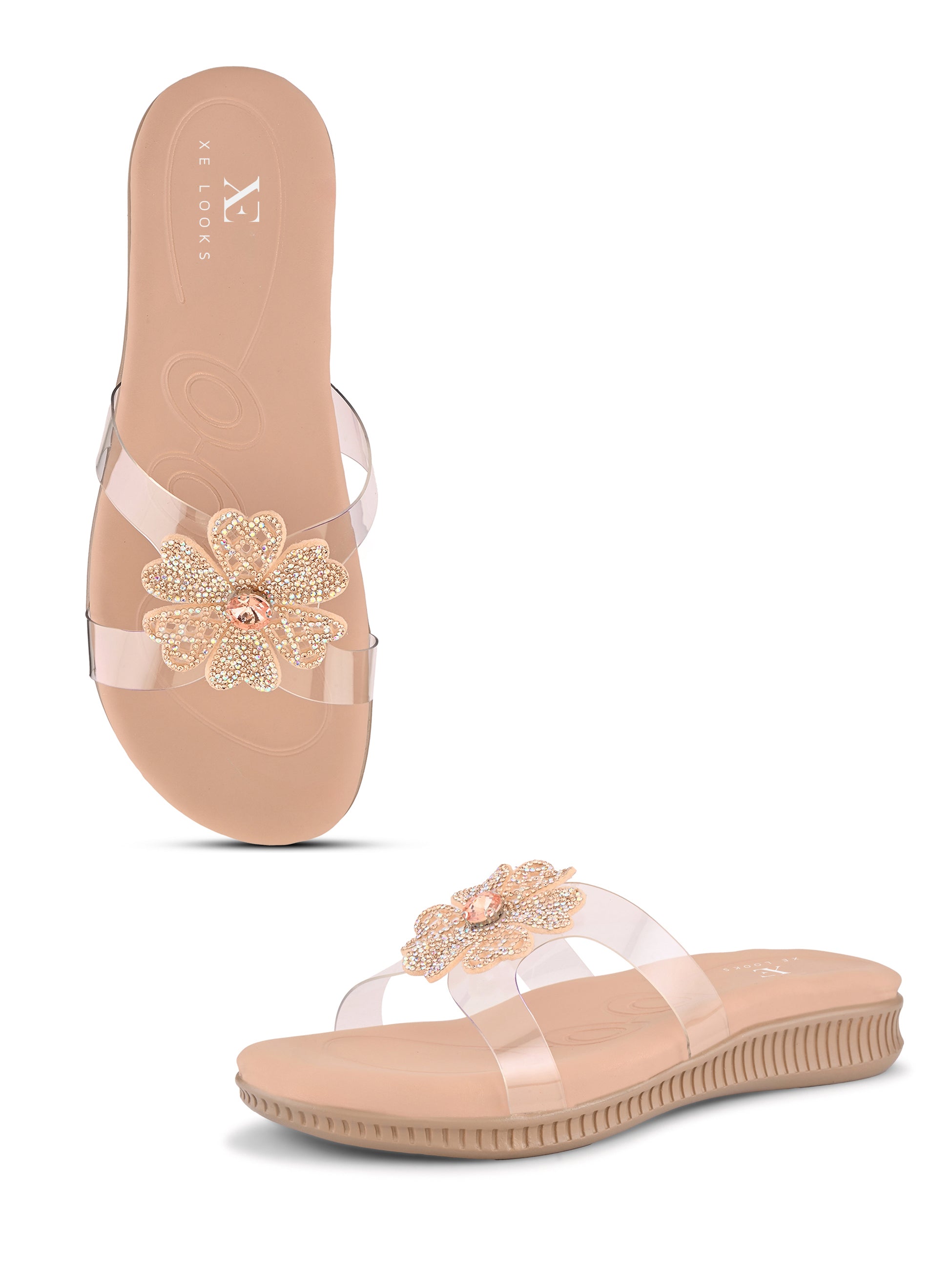 Crystal Floral Transparent Comfort Cushion Slides