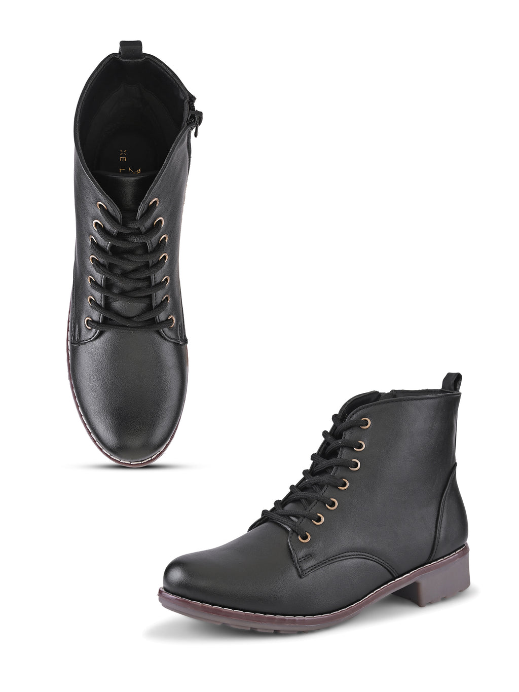 Lace Up Side Zip Cushioned Low Block Heel Ankle Boots