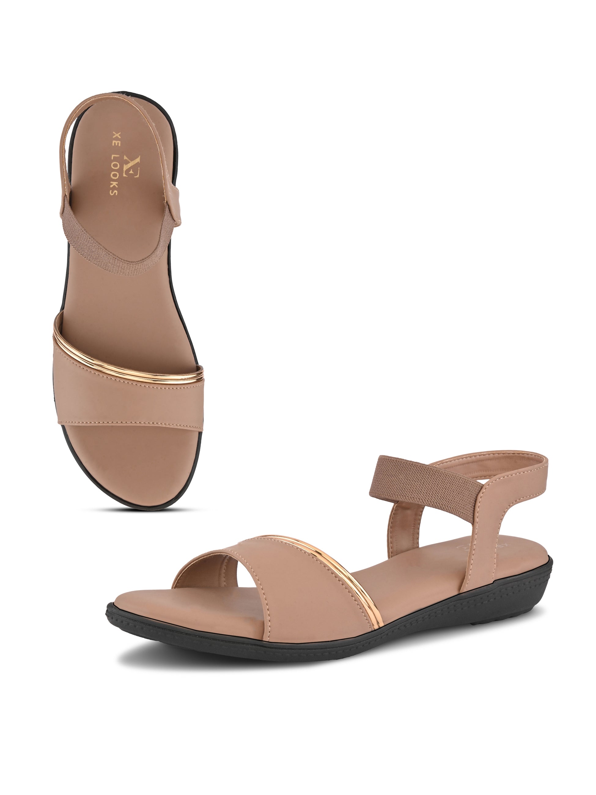 Cushioned Metallic Accent Elastic Strap Open Toe Sandals