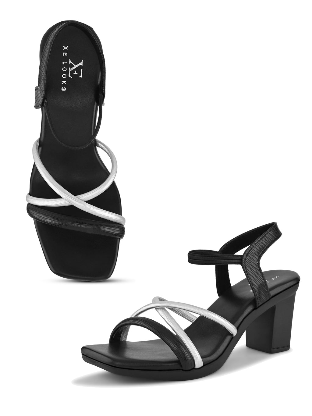 MULTI-STRAP ANKLE SUPPORT SQUARE TOE BLOCK HEEL SANDALS