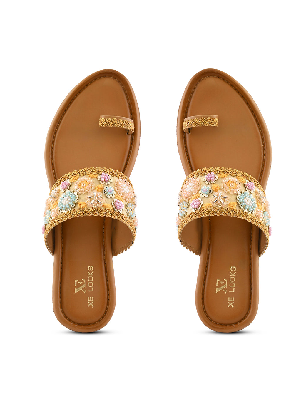 Embellished Toe-Ring Flats with Floral Beadwork