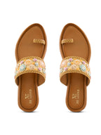 Embellished Toe-Ring Flats with Floral Beadwork