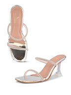 Rhinestone Double Strap Transparent Sculpted Heel Sandals