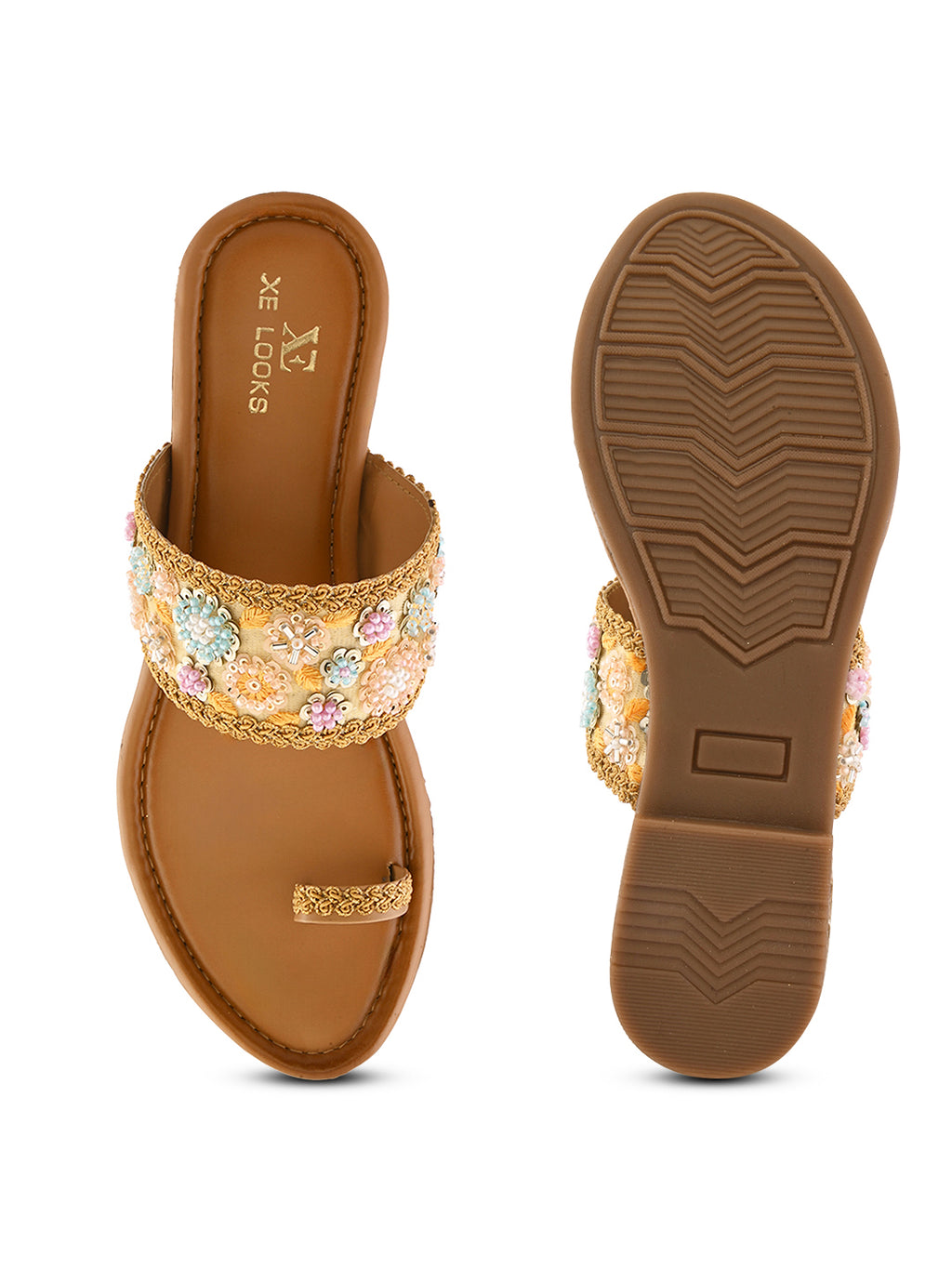 Embellished Toe-Ring Flats with Floral Beadwork