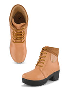 LACE-UP CHUNKY BLOCK HEEL PLATFORM ANKLE BOOTS