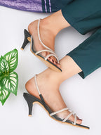 Rhinestone-Studded Clear Strap Slingback Heels