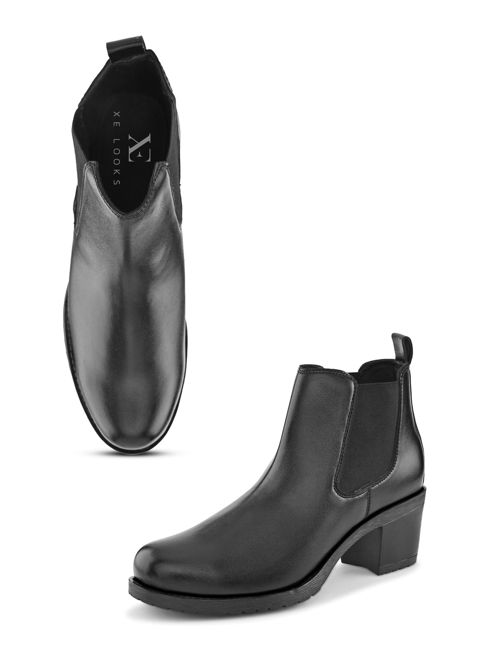 Smooth Finish Elastic Panel Block Heel Chelsea Boots