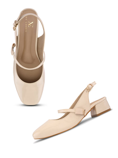 Elegant Slingback Block Heels with Bow Detail