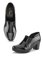 GLOSSY FINISH SLIP-ON BLOCK HEEL LOAFERS
