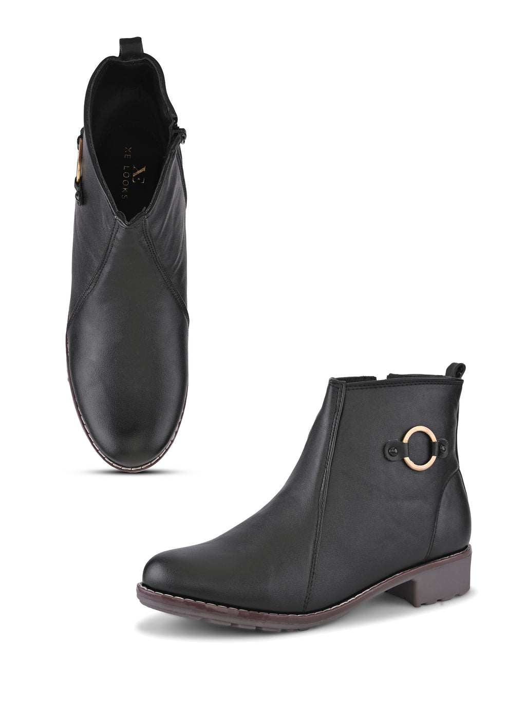 Side Zip Cushioned Low Block Heel Ankle Boots