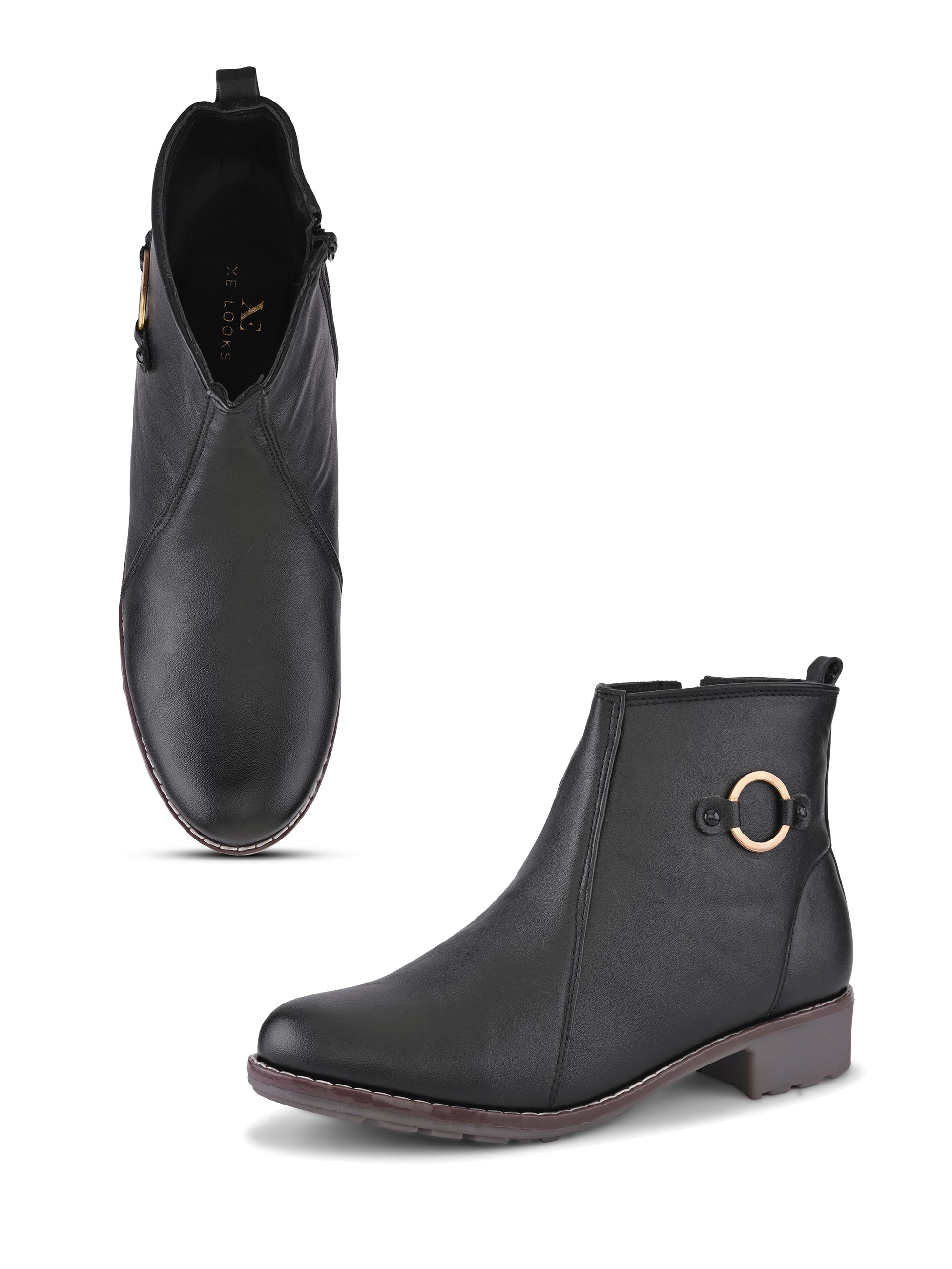 Side Zip Cushioned Low Block Heel Ankle Boots