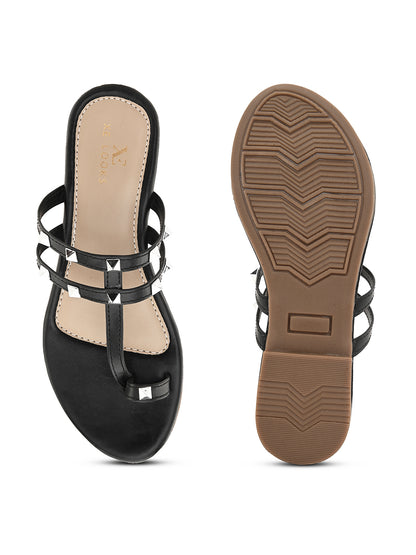 Strappy Design Stylish Flat Sandals With Studded Embellishments