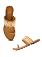 Embellished Toe-Ring Flats with Floral Beadwork