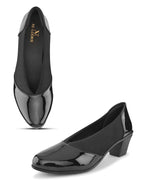 Glossy Almond Toe Stretch Panel Slip-On Pumps