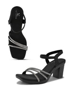 Rhinestone Strappy Soft Cushioned Block Heel Sandals