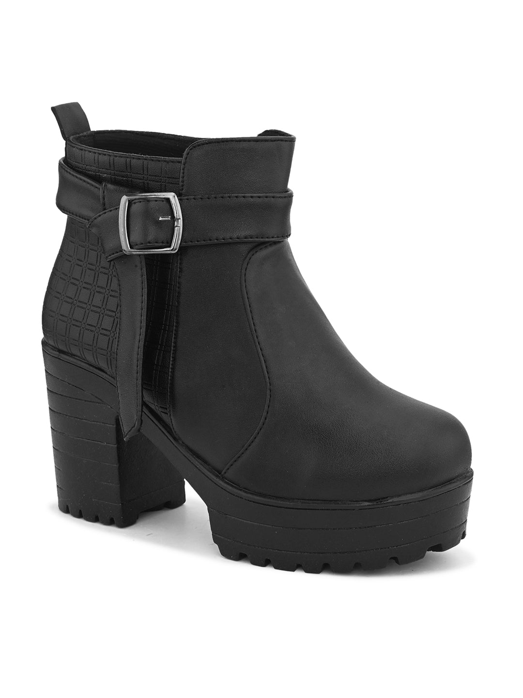 Comfortable & Trendy Zipper Black Block Heel Boots